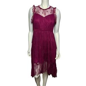 Maurices Burgundy Lace High-Low Midi Dress Sheer Illusion Neckline NWT Size M
